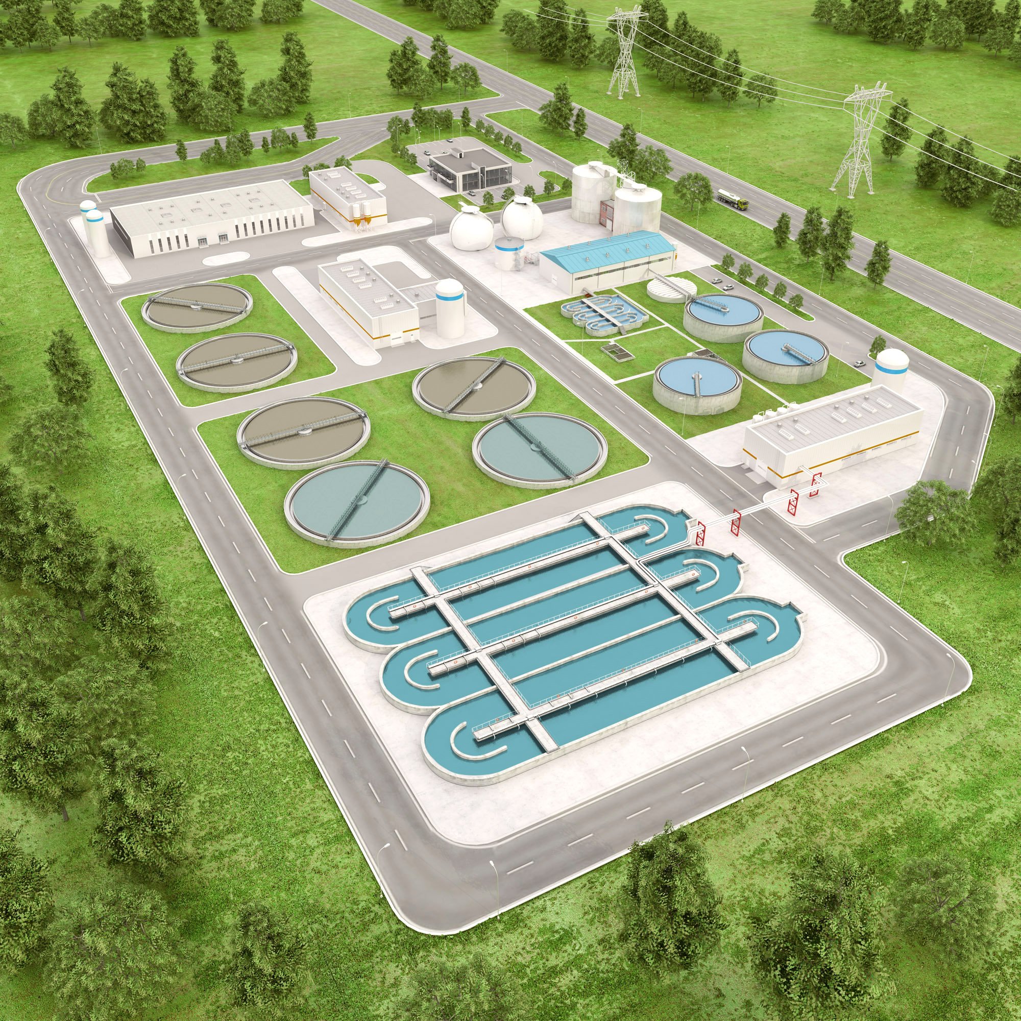 Aerial view of wastewater treatment plant